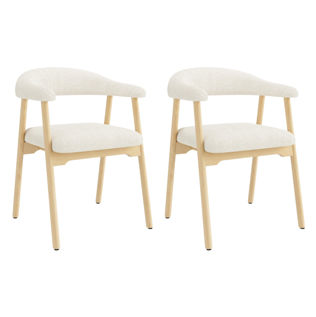 Set di 2 sedie da pranzo in legno massiccio con rivestimento bouclé; colore naturale
