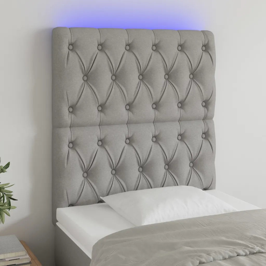 Testiera a LED-Testata con LED Grigio Chiaro 80x7x118/128 cm in Tessuto