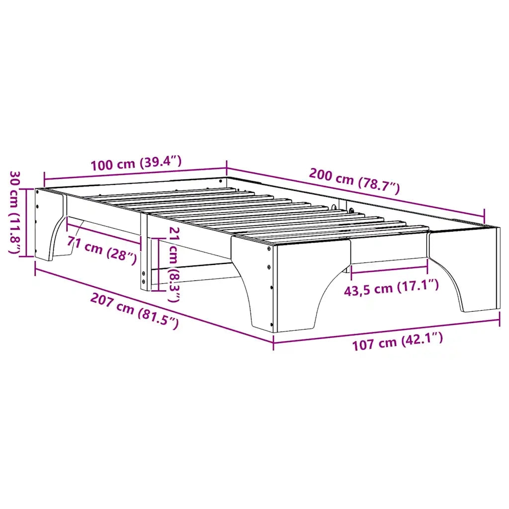 Struttura del letto Bianco 100 x 200 cm Pino massello 872960
