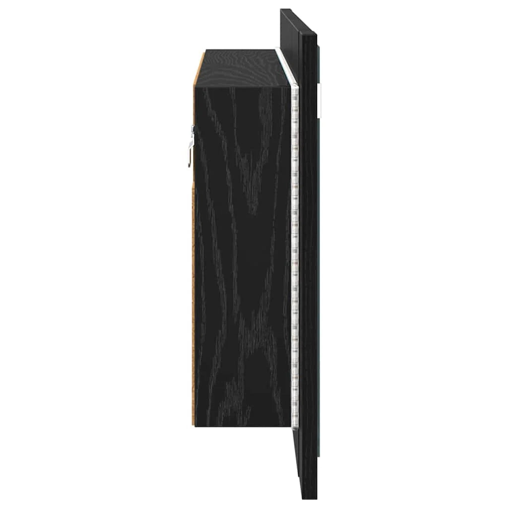 Moderno mobiletto da bagno con specchio a parete e ripiani 80 x 12 x 45 cm in legno di rovere nero 02_0054530
