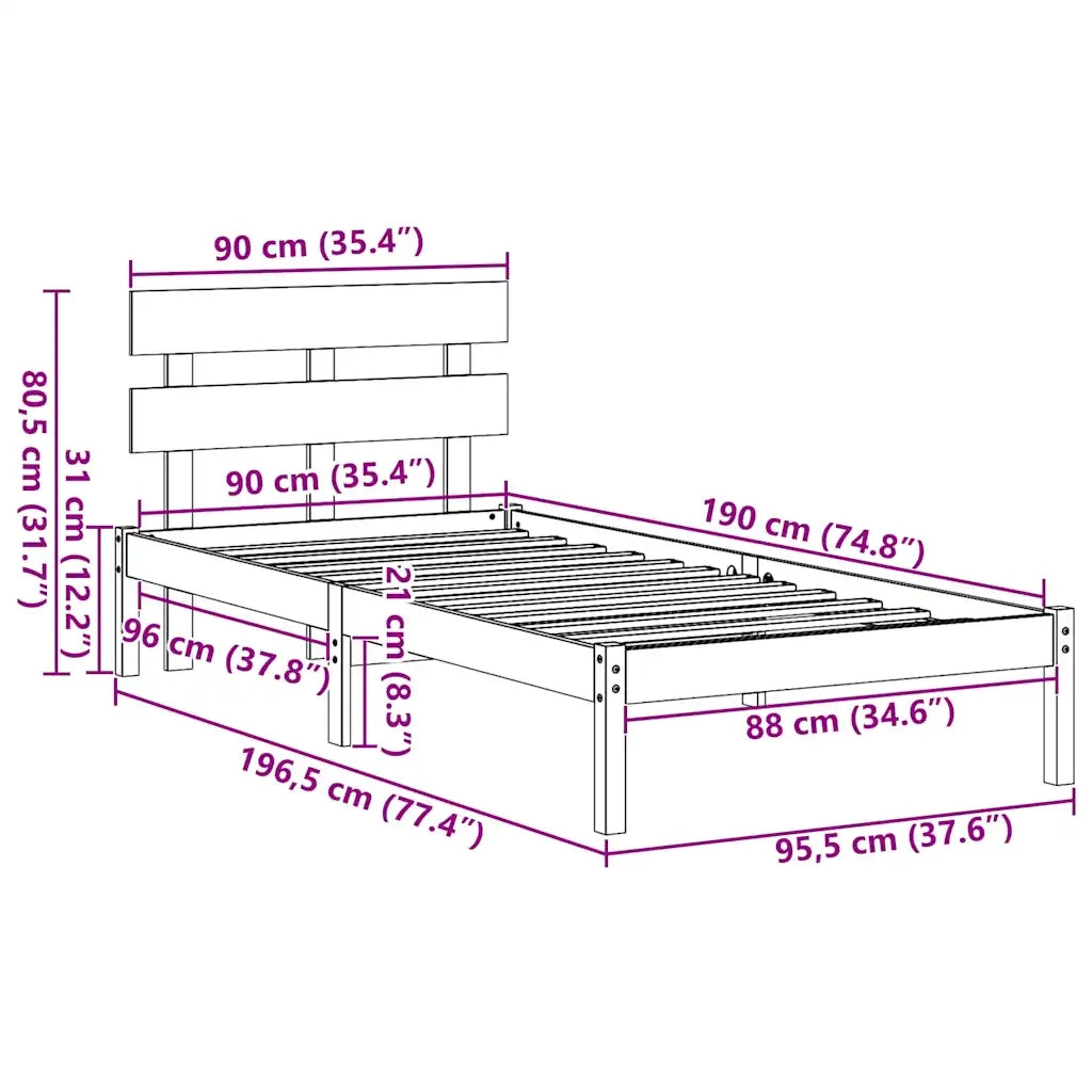 Struttura del letto Marrone 90 x 190 cm Legno massello di pino 872143