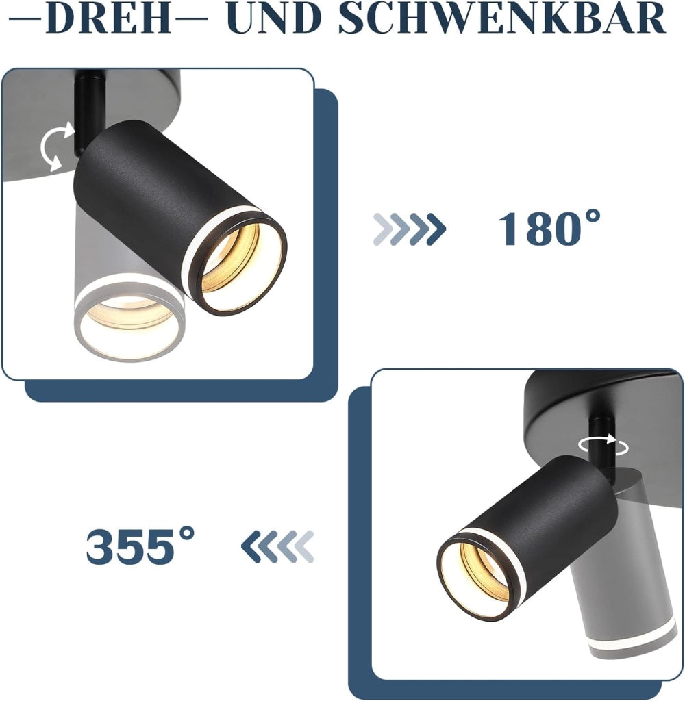 ZMH Faretto da soffitto Rotondo Nero 3 Luci GU10 Orientabile da Interno in Metallo per Corridoio Senza Lampadine