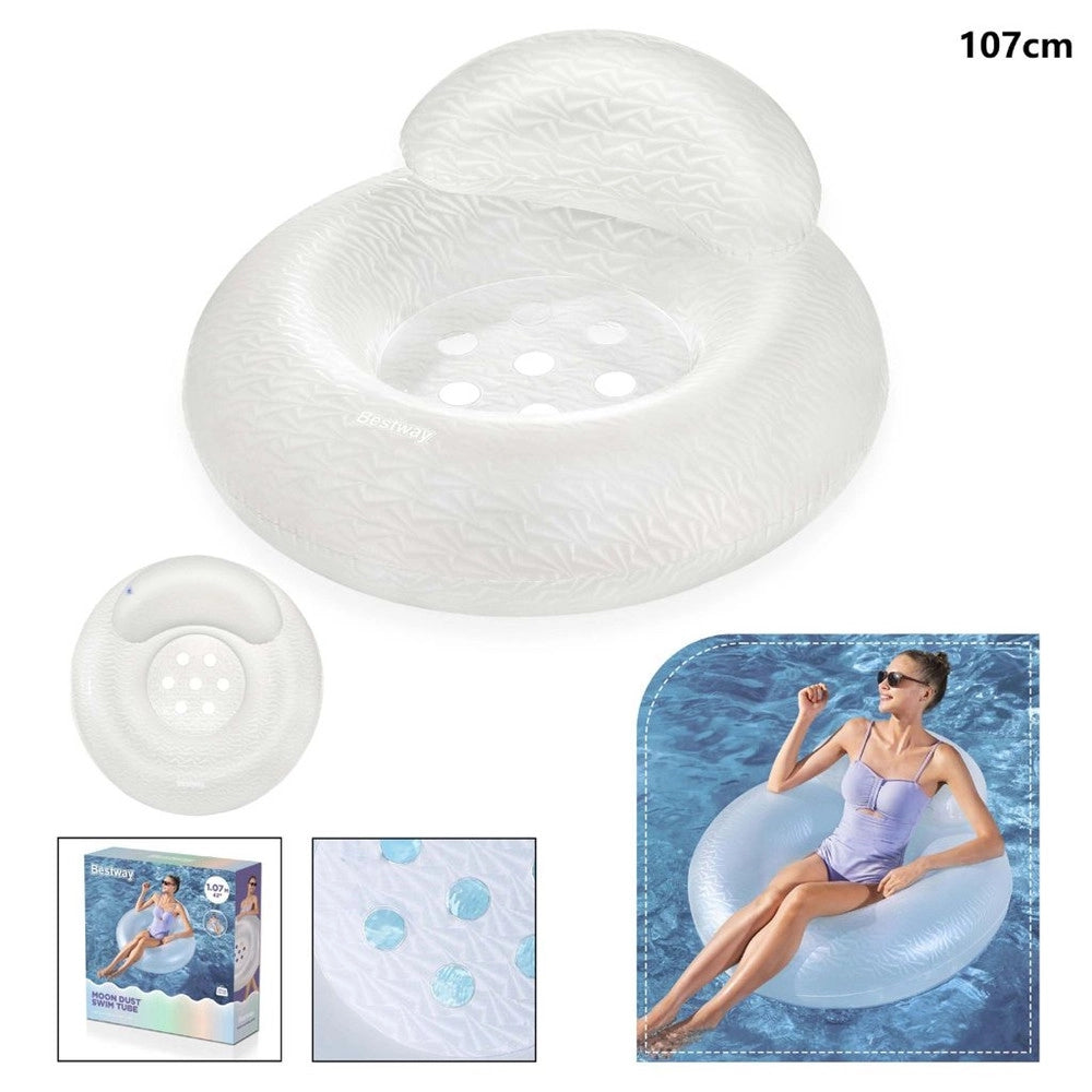 Trade Shop - Salvagente Gonfiabile Con Schienale Moon Dust 107cm Design Scintillante Piscina Mare 43923 -