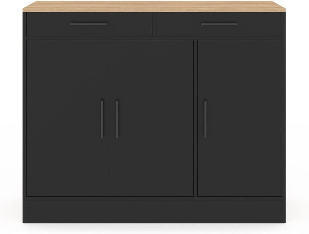 Cassettiera bassa da 110 cm ALTO con contenitori effetto faggio e nero