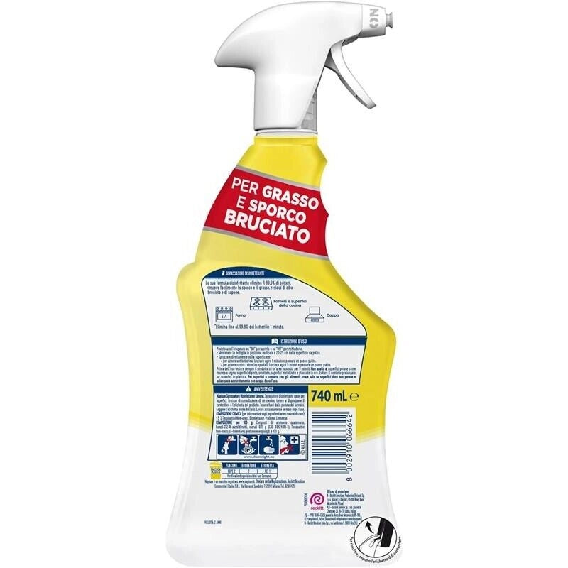 NAPISAN 12 SPRAY 740 ML L'UNO SGRASSATORE DISINFETTANTE SUPERFICI AL LIMONE ANTI BATTERI E VIRUS AZIONE RAPIDA