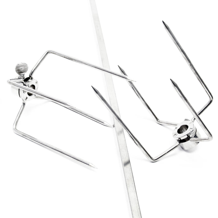 Girarrosto da barbecue 97 cm 230 V, Spiedo in acciaio inox con 2 forchettoni carne