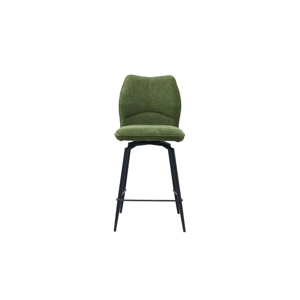 Sedia da bancone girevole CROFT – Tessuto verde – Piedi in metallo nero – Altezza 103 cm – Stile design/industriale