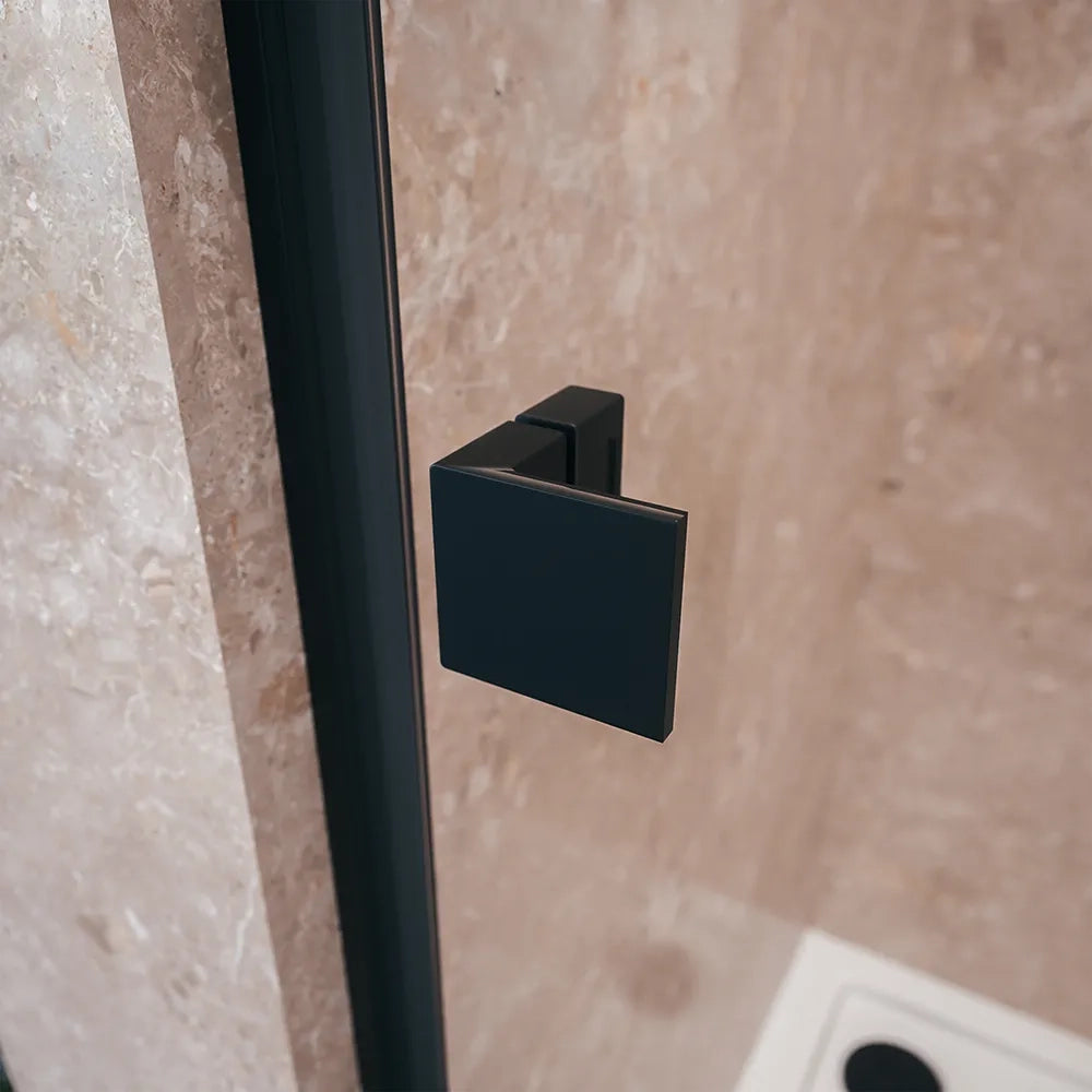 Porta doccia 90cm apertura a libro lato destro con profili nero opaco e vetro da 8mm trasparente h195 | Fiji