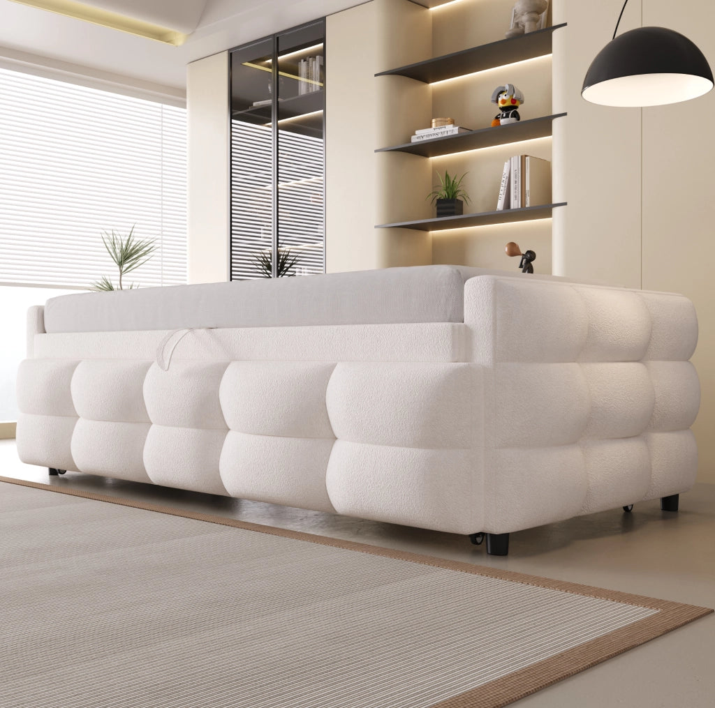 Letto imbottito estraibile 90/180 x 190 cm in teddy beige