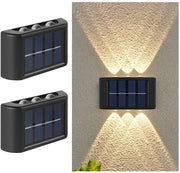 Set di 2 lampade solari per esterni, piccole lampade solari per illuminazione di passaggio, lampade da parete acqua-resistenti, adatte per spazi all'aperto come terrazzi, capanni e piscine - Luce calda