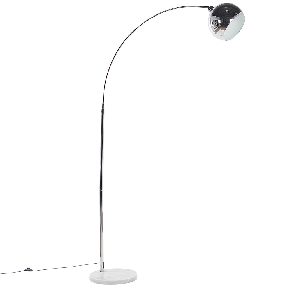 Lampada da Terra in Metallo Argento 210 cm Moderna Rotonda Orientabile Cupola Paralume Lucido Soggiorno
