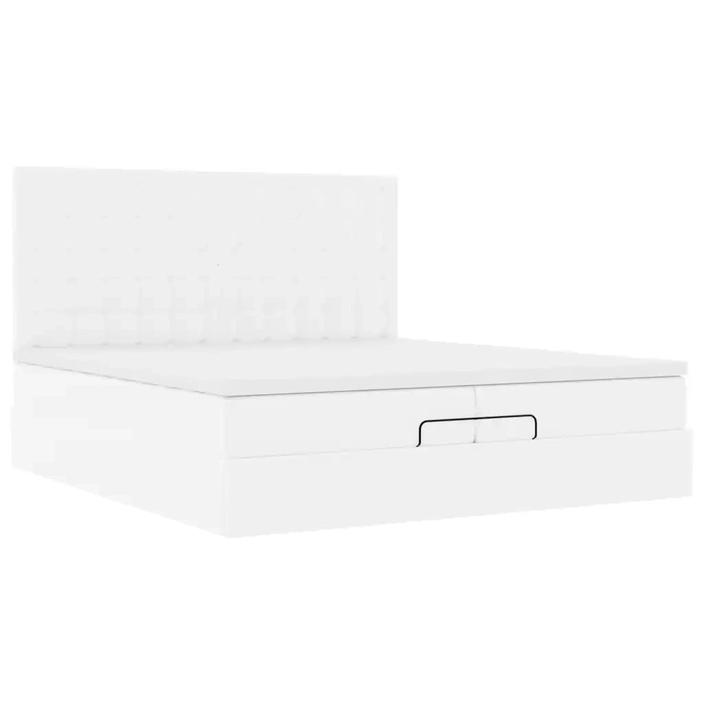 vidaXL Struttura Letto Pouf con Materassi Bianco 200x200 cm Similpelle