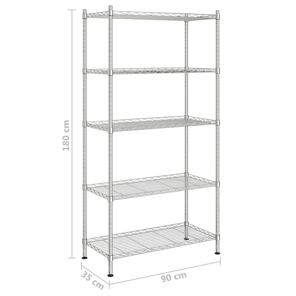 Scaffale portaoggetti a 5 ripiani 90 x 35 x 180 cm Cromato 250 kg Argento 02_0045695