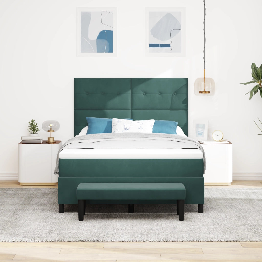 Letto a Molle con Materasso & Panca Verde Scuro 160x200 cm Velluto