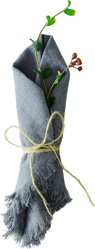 Servetten in lino 40 x 40 cm, set da 4, 80% lino 20% cotone, servetten con bordini per matrimonio, morbidi e manufatti a mano, lavabili, più blu.