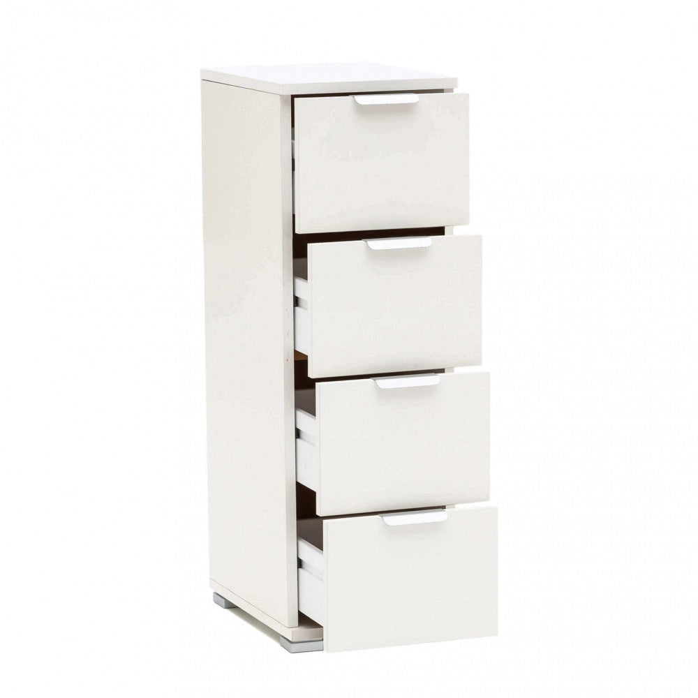 Cassettiera 4 Cassetti Bianca 27x38x85 h cm in Truciolare bilaminato Bianco