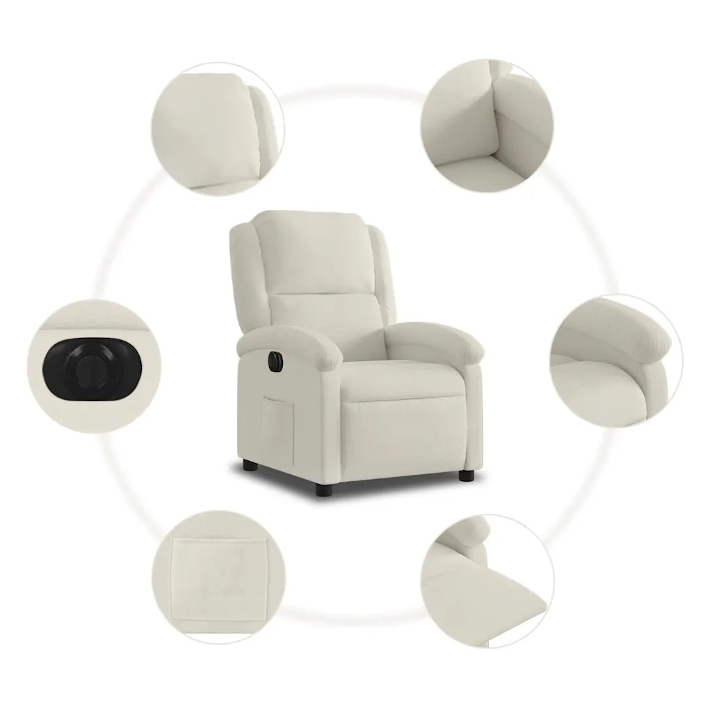 Poltrona Elettrica Reclinabile-Divano Sedia Crema in Velluto 640192
