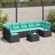 Set di divani 8 pcs Nero e Turchese polyrattan