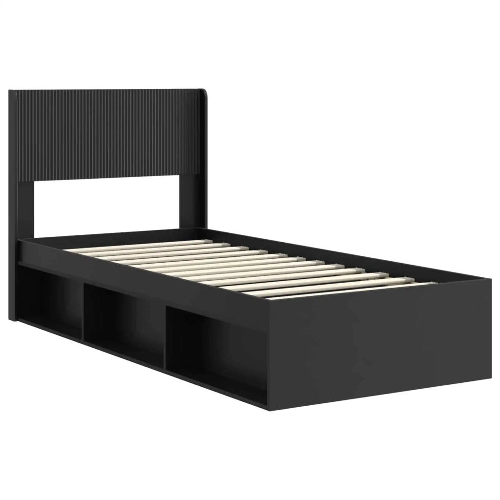 Struttura del letto con stoccaggio e testata Nero 90 x 190 cm