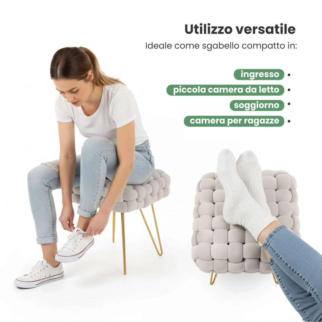 Pouf sgabello in velluto intrecciato 38 cm DOTTY Crema