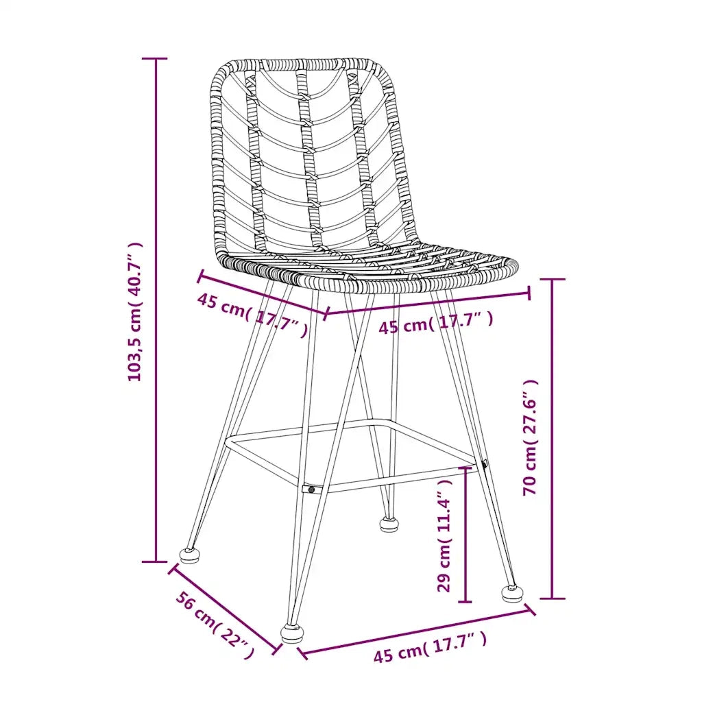 Sgabelli da Bar 2 pz 45x56x103,5 cm Rattan PE e Acciaio cod mxl 8925