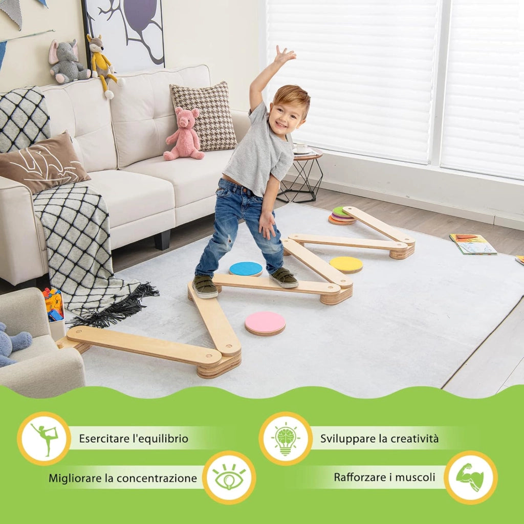 Trave Equilibrio in Legno, Pietre Miliari per Bambini, Trave da Ginnastica in Legno per Interni e Esterni, Ideale per Bambini dai 3 ai 7 anni, 70 x 10 x 1,8cm