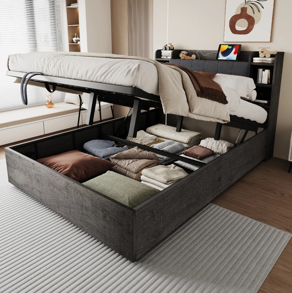 Letto multifunzionale grigio 180 x 200 cm con spazio contenitore
