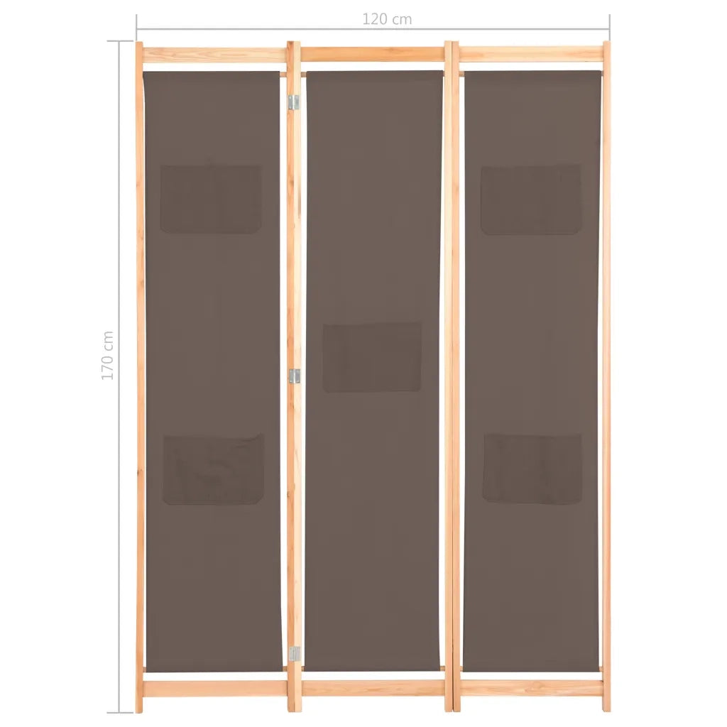 Divisorio Ambienti | Divider per stanze | Paravento a 3 Pannelli Marrone 120x170x4 cm in Tessuto