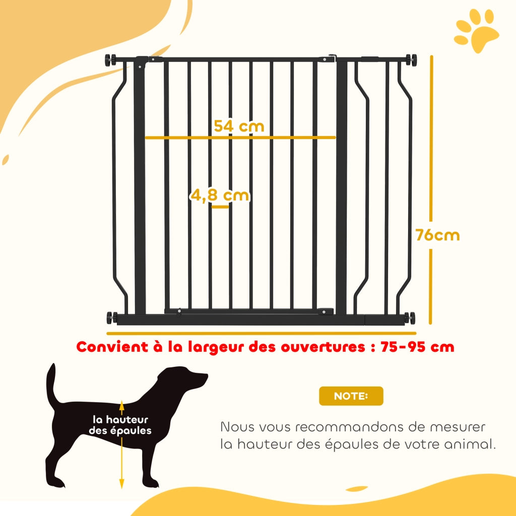 Barriera di sicurezza per animali domestici regolabile senza perforazione in acciaio e ABS ¨C zephmum ¨C 75-95x76 cm nero