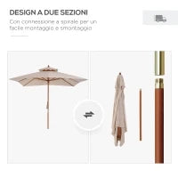 Ombrellone da Giardino 3x3m con 8 Stecche in Bamboo e Copertura Parasole a 2 Livelli, Crema