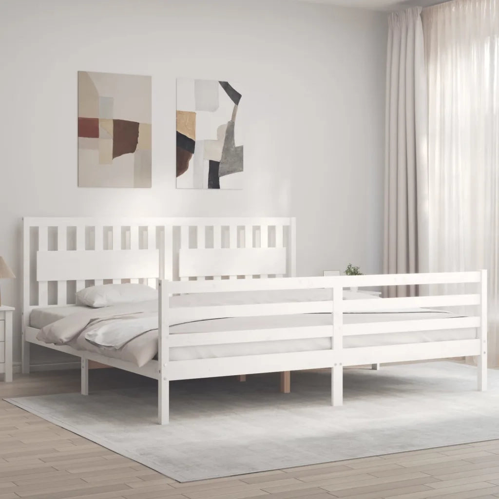 Giroletto con Testiera Bianco 200x200 cm in Legno Massello 3194332