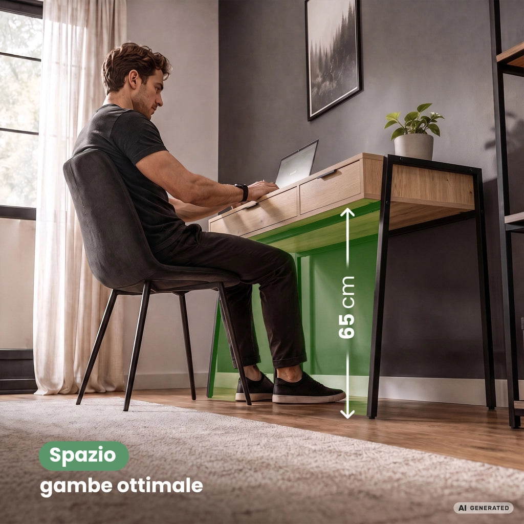 Scrivania industriale per computer Rovere Artisan ZENTIA 100 cm 2 cassetti gambe nere