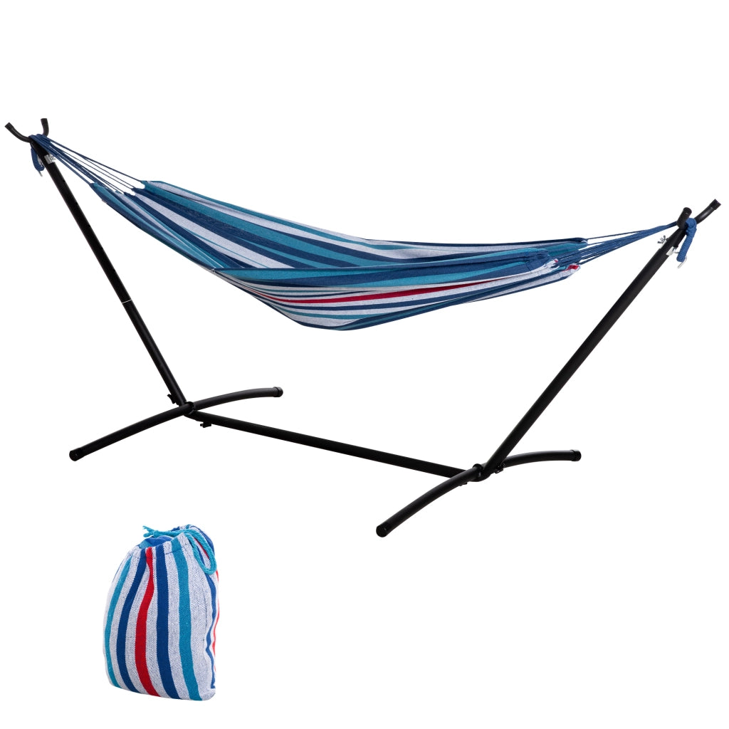 Amaca da giardino con supporto in metallo ¨C zephmum ¨C 1 posto, max 120 kg, blu e bianco
