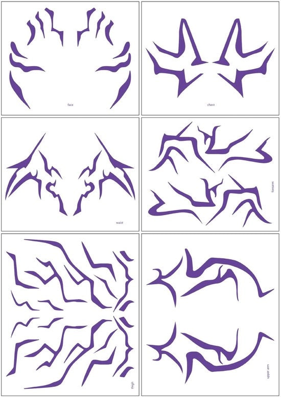 Set di tatuaggi temporanei 6 pezzi, stiker di tatuaggio K-Pop, set di tatuaggi popolari, merchandise anime K-Pop per Halloween, festival, festa, caccia, cosplay, bambini, adolescenti, adulti, blu