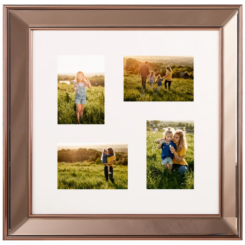 Cornice Multifoto Argento Vetro Plastica 69 x 69 cm Specchio per 10 Immagini 14x9 cm 12x17 cm 12x12 cm Collage Apertura