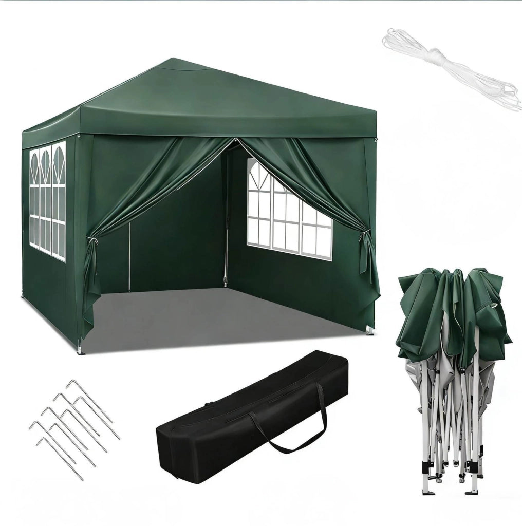 Gazebo pieghevole 3x3 m verde con pareti laterali
