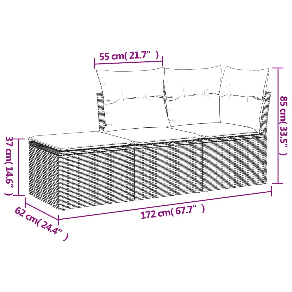 Set Divano da Giardino 3 pz con Cuscini Beige in Polyrattan