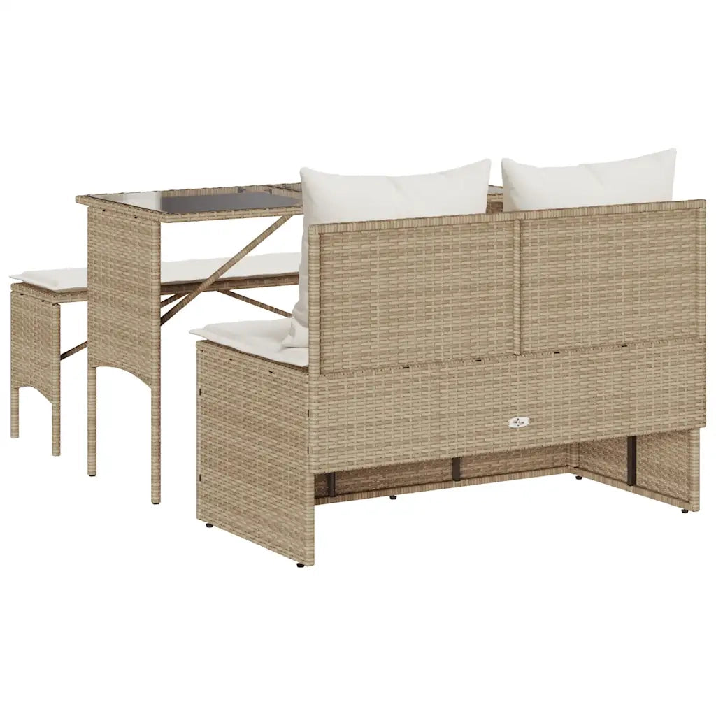 Set da Pranzo da Giardino 3 pz con Cuscini Beige in Polyrattan