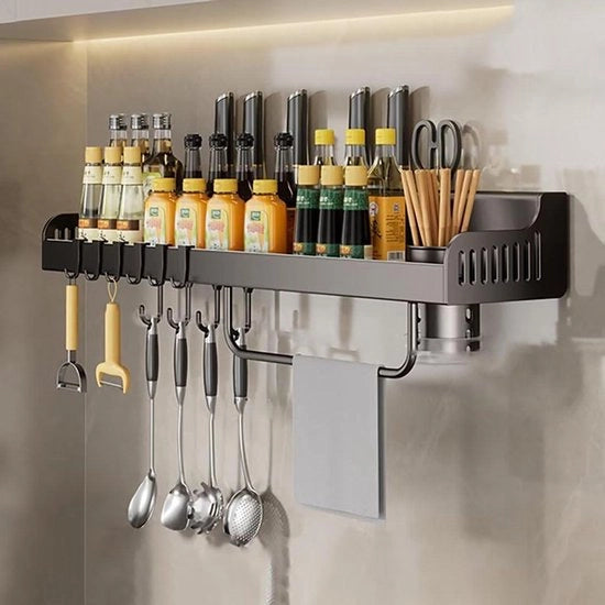 Organizzatore a muro per spezie con inserto per coltelli - Raccogli spezie e coltelli in cucina - 40 cm