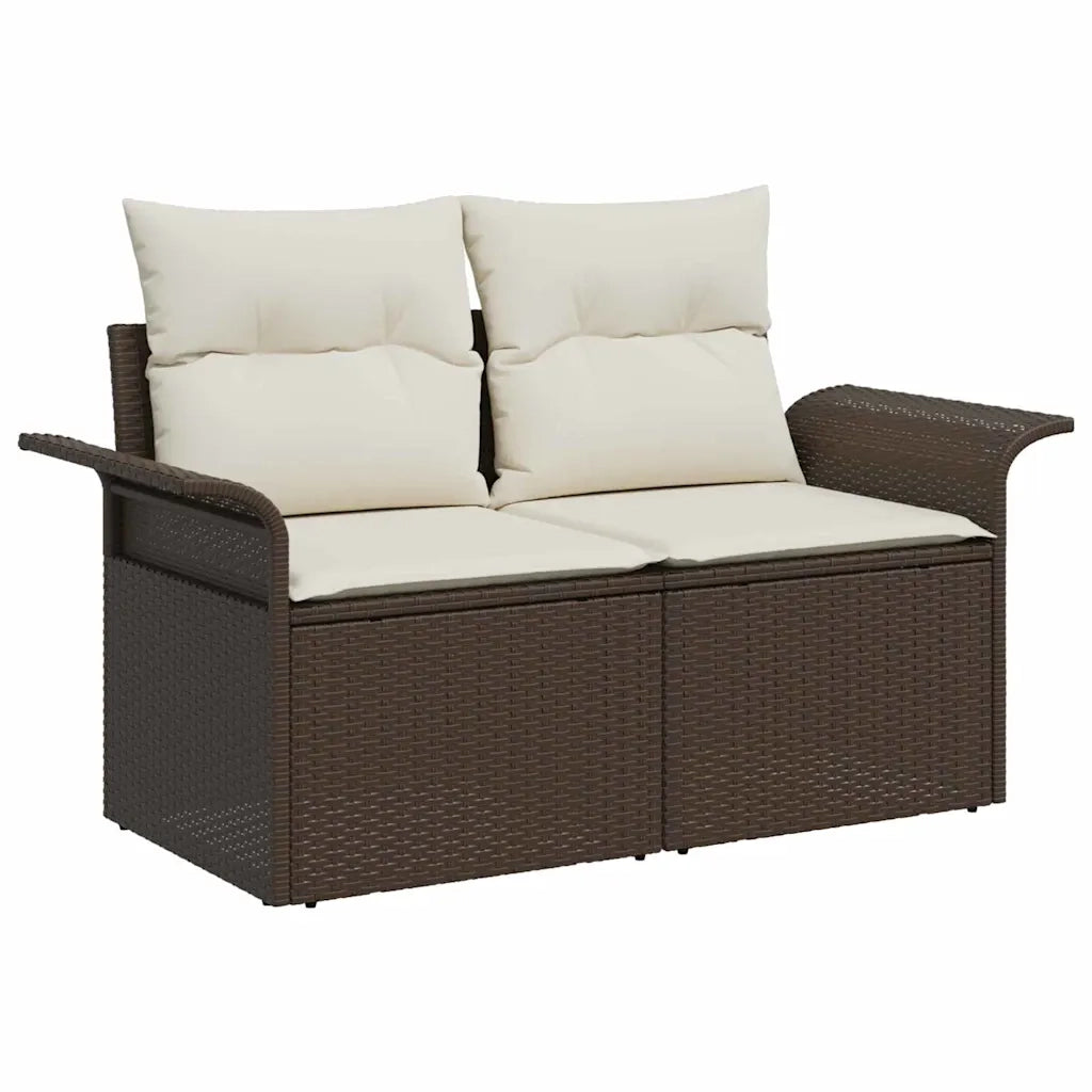 Set Divano da Giardino con cuscino 9 pcs Marrone Poly Rattan