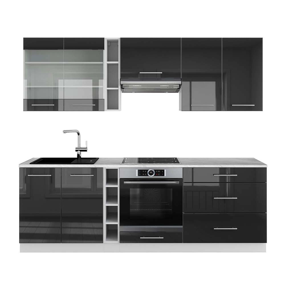 Cucina componibile Fame-Line Antracite lucido/Bianco 235 cm, PL Marmo Vicco