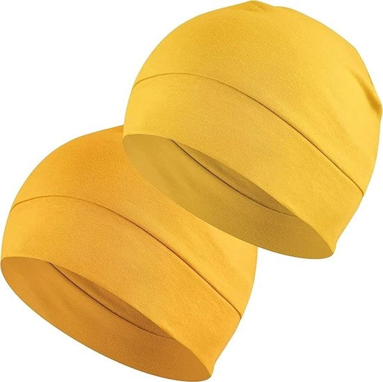 Cappello da casco leggero, sottile, 100% cotone per uomini e donne, per caschi da sport, da sonno e da moto (due gialli)