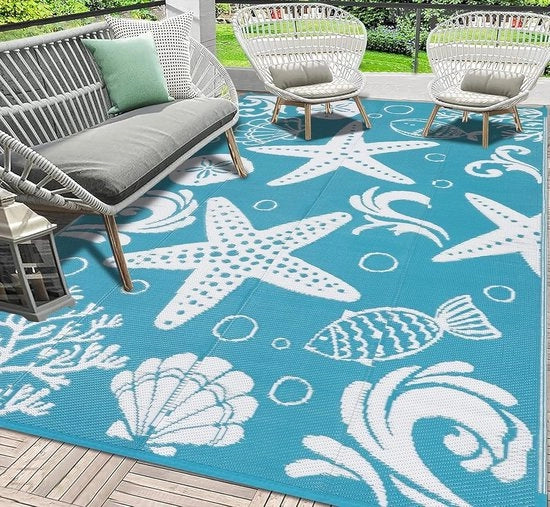 Tappeto esterno grande 180 x 270 cm, impermeabile e lavabile, resistente ai raggi UV, mat e robusto, tessuto sintetico per balcone e terrazza, impermeabile e resistente ai colori, dehors e ombrellone.
