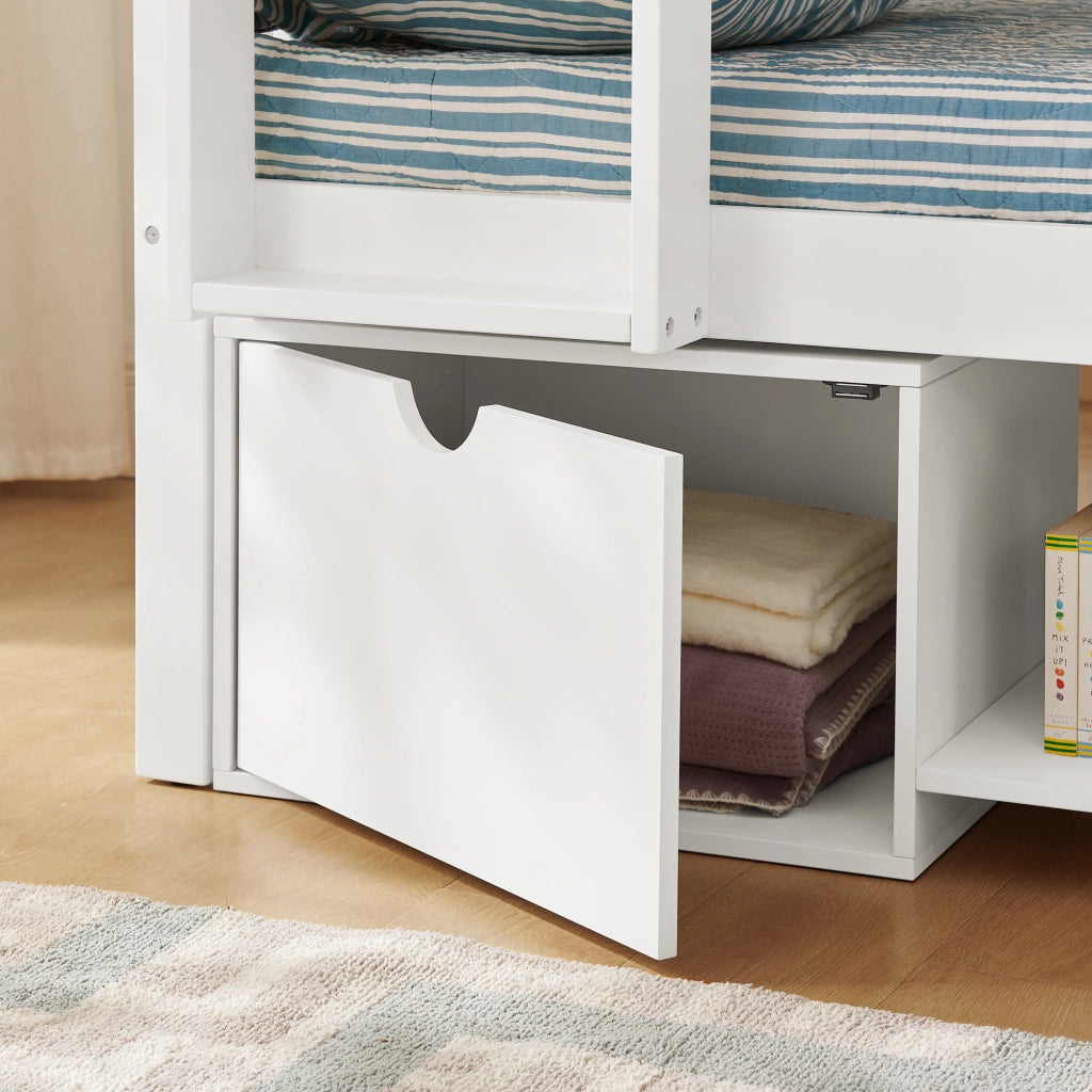 LETTO a castello convertibile 90x200 cm in legno bianco con scala e cassetti