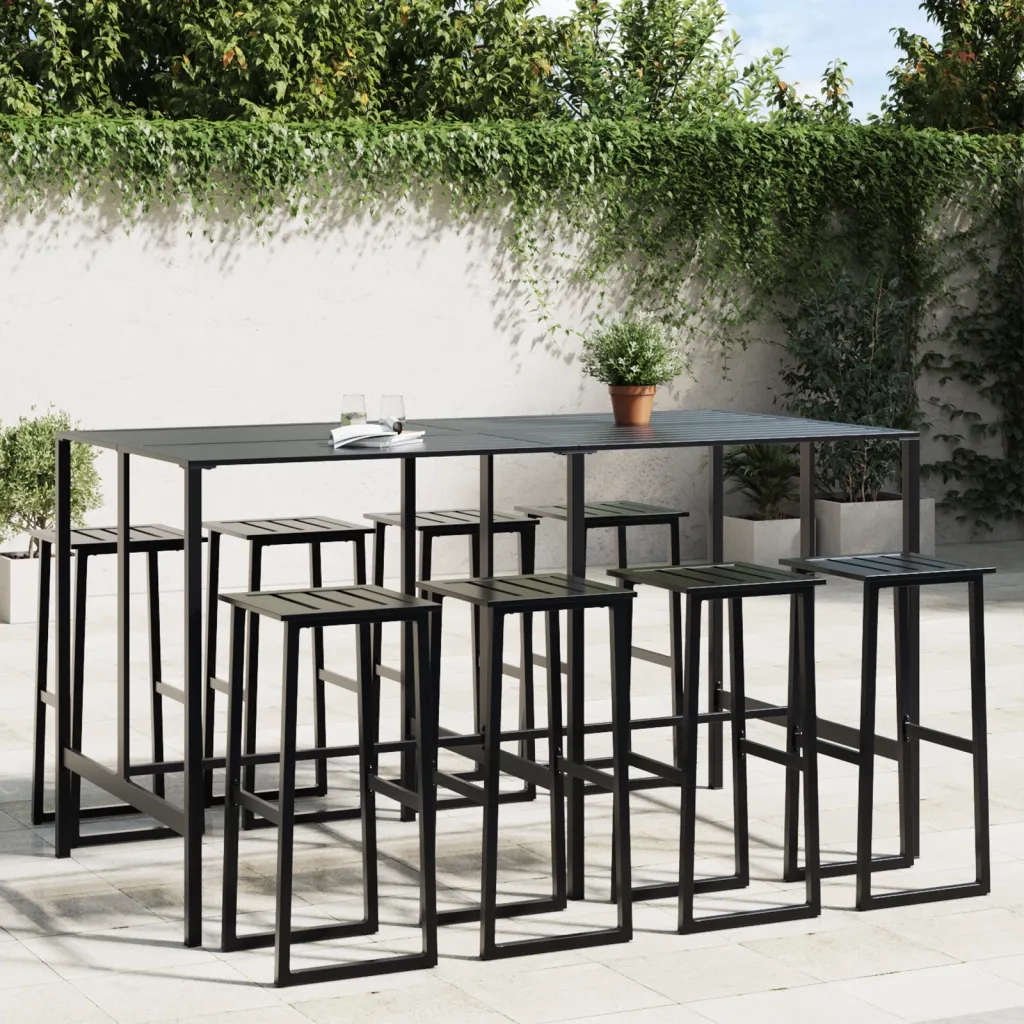 Set Bar da Giardino 9pz Nero in Acciaio Verniciato a Polvere 3283754