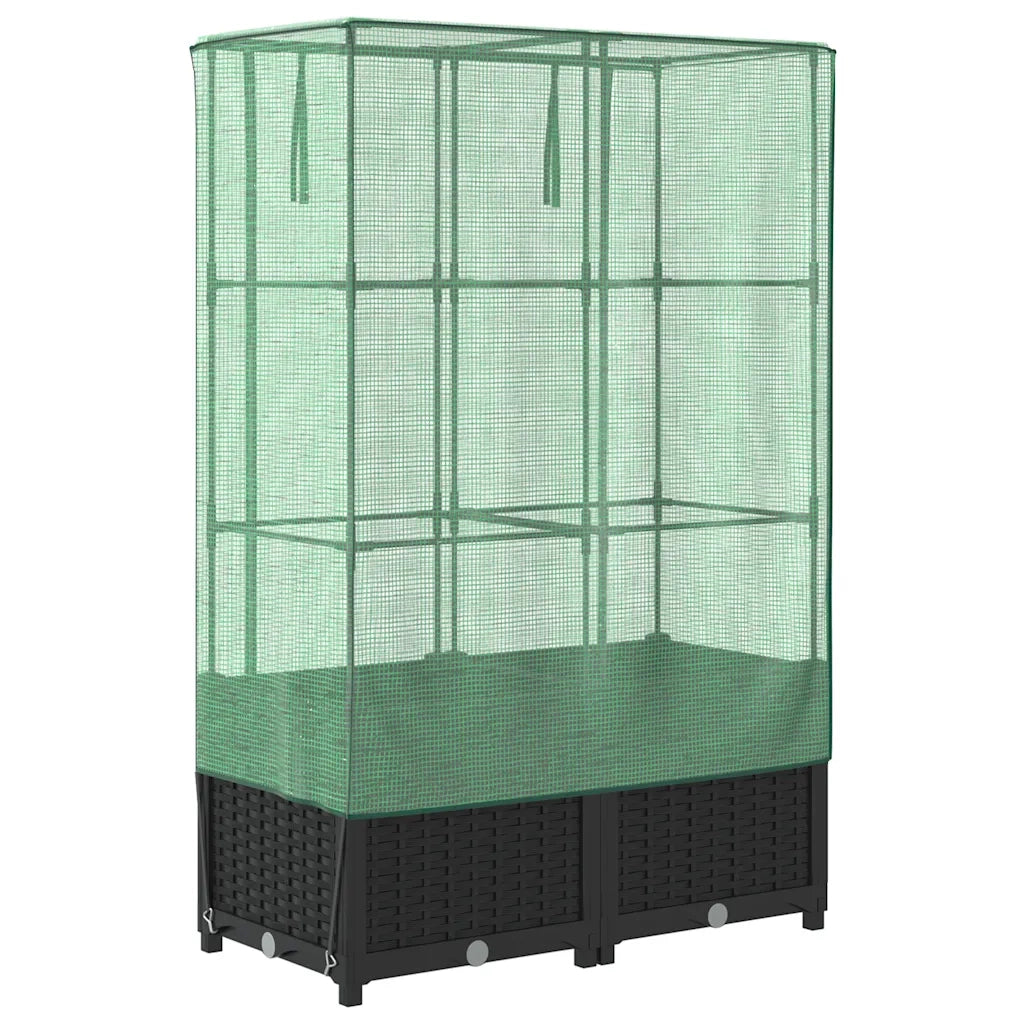 Fioriere | Cassetta per fiori | Letto Rialzato con Copertura Serra Effetto Rattan 80x40x138 cm