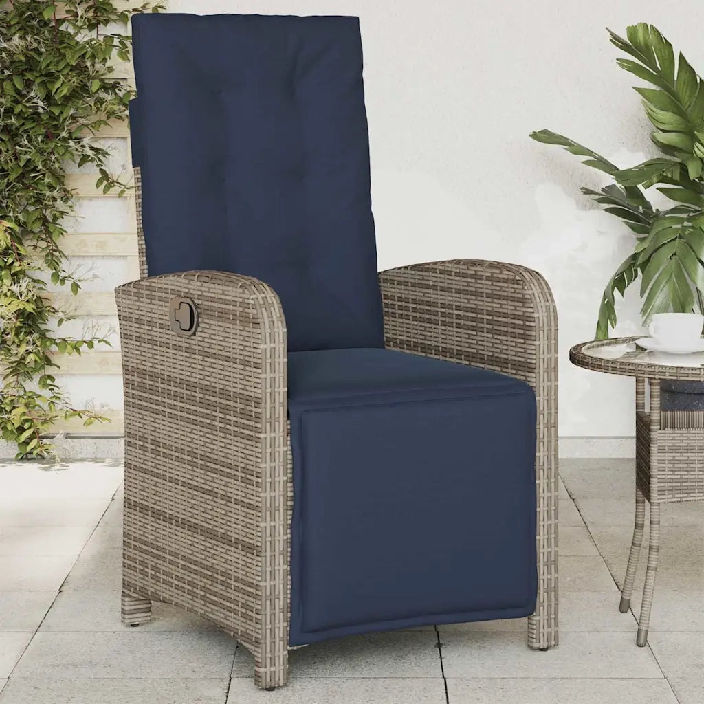 Sedia Reclinabile da Giardino con Poggiapiedi Grigia Polyrattan 365191