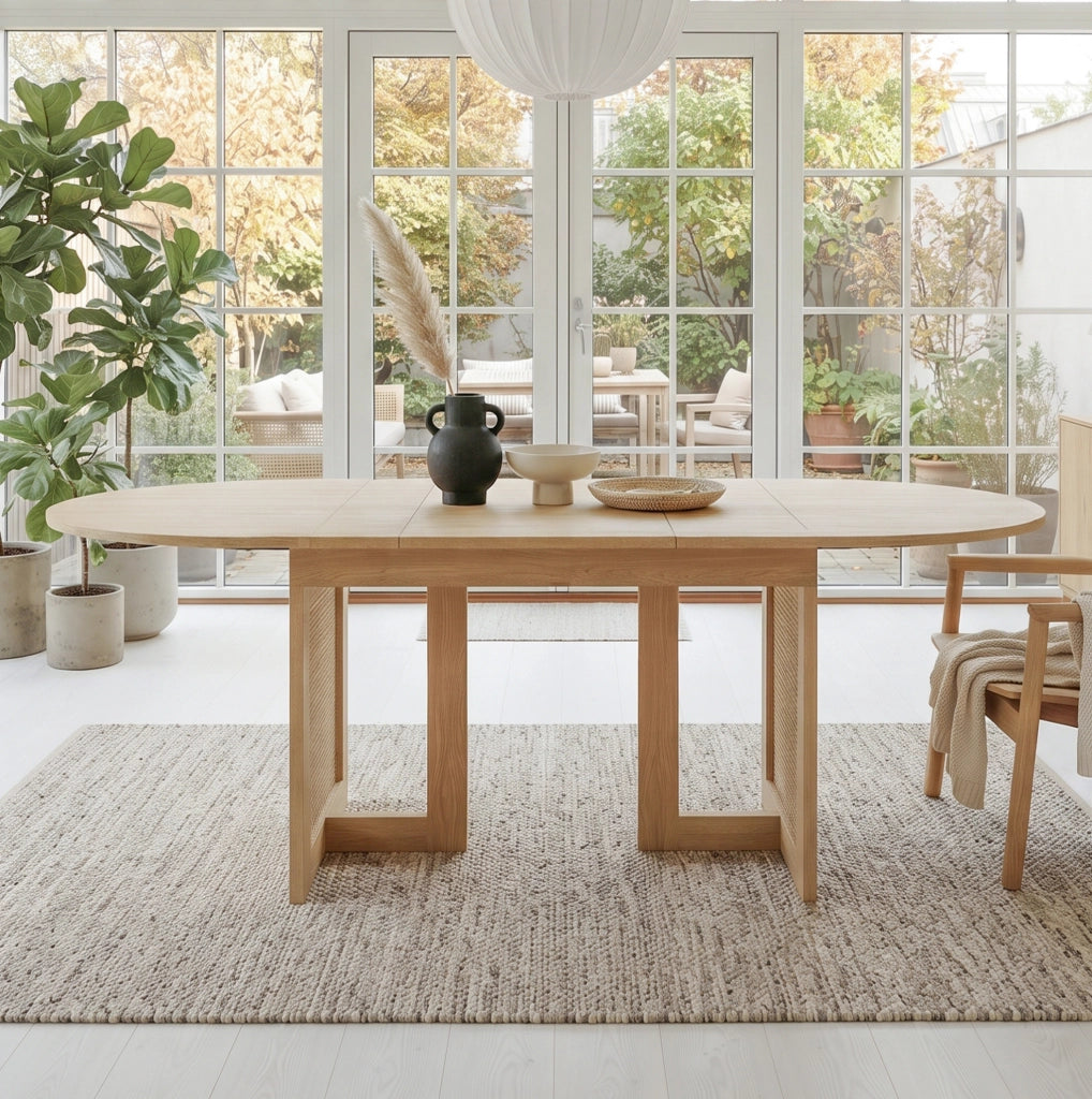 Tavolo da pranzo allungabile 160x80x75 cm con bordi arrotondati in MDF naturale