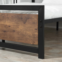 Struttura Letto Una Piazza e Mezzo 140x200 cm in Acciaio con Doghe Integrate Nero e Marrone Rustico