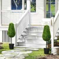 Set di 2 Piante Artificiali Buchsbaum 90cm con Foglie in Forma di Lacrima, Piante Finte in Vaso - Moderna Decorazione